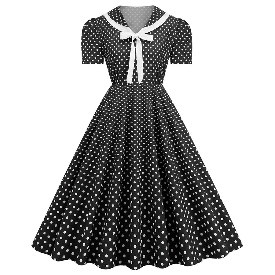 V Neck Polka Dot Printed Vintage Dresses, gallery view 5
