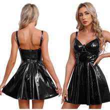 Lade das Bild in den Galerie-Viewer, Glanzleder Kleid Latex Neckholder Ärmellos 
