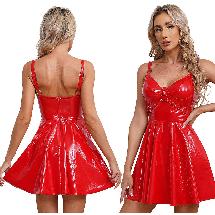 GlossLeather Dress Latex Halter Sleeveles, gallery view 14