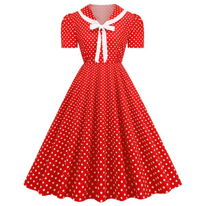 V Neck Polka Dot Printed Vintage Dresses