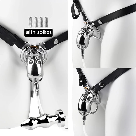 Metal Botted Male Chastity Cage with Belt product view