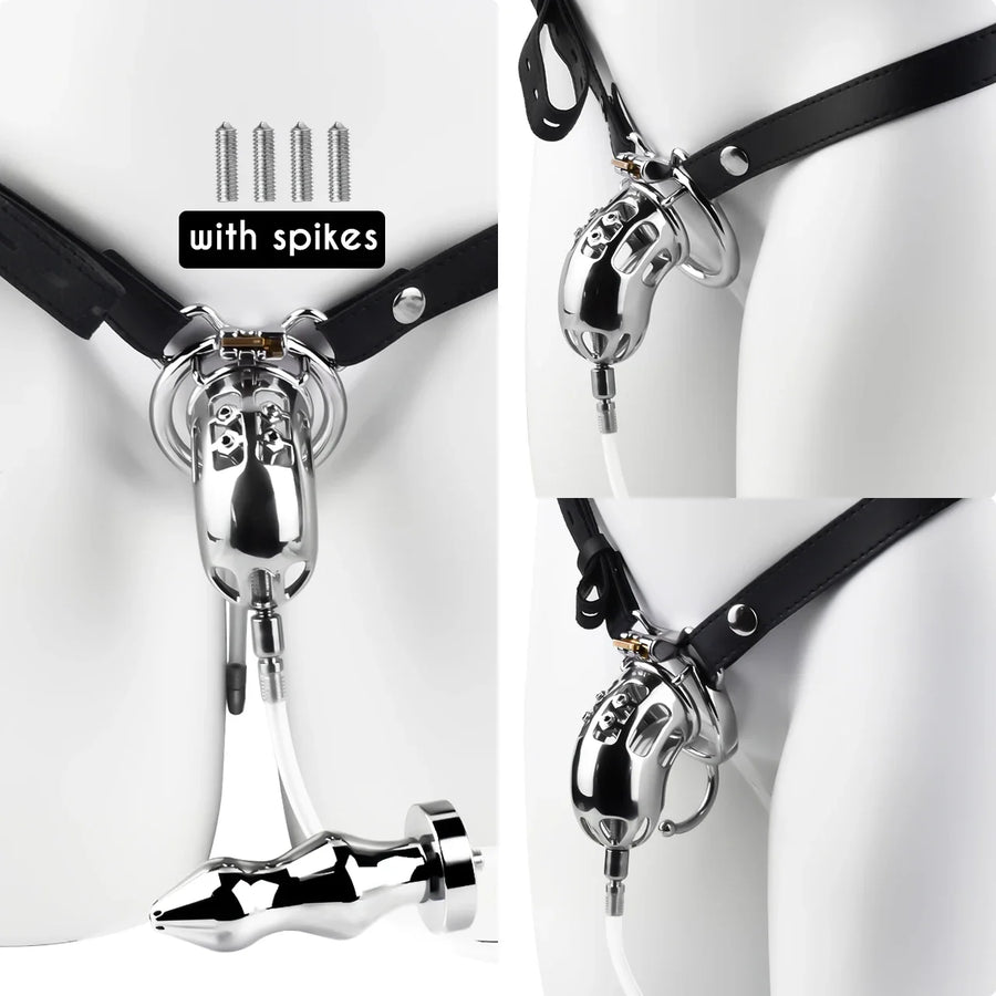 Metal Botted Male Chastity Cage with Belt product view