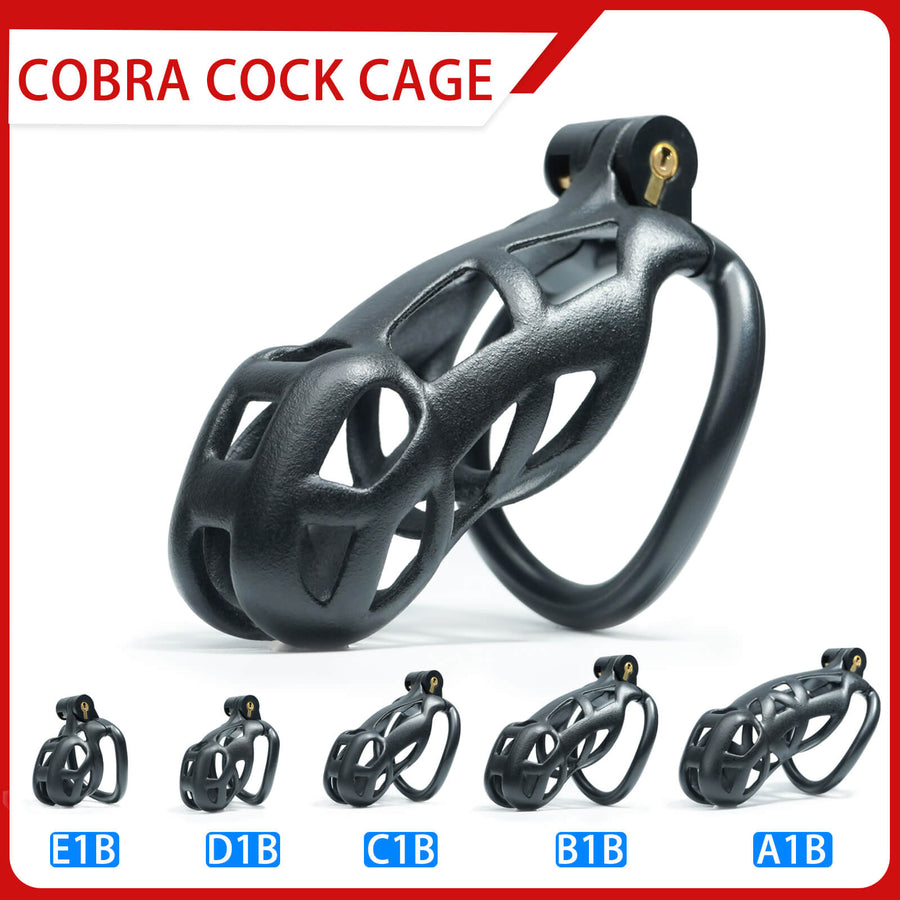 Black Mamba Chastity Cage Kit 1.77 To 4.13 Inches Long feature details graphic 1
