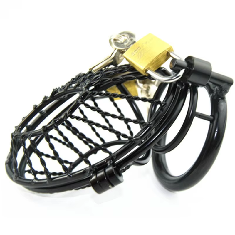 Black Mesh Metal Male Chastity Cage product view