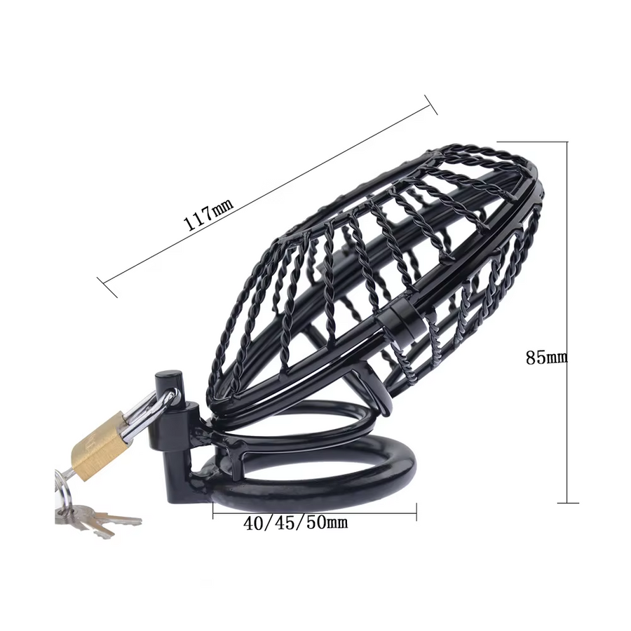 Black Mesh Metal Male Chastity Cage, gallery view 2