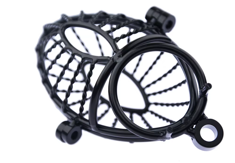 Black Mesh Metal Male Chastity Cage, gallery view 3