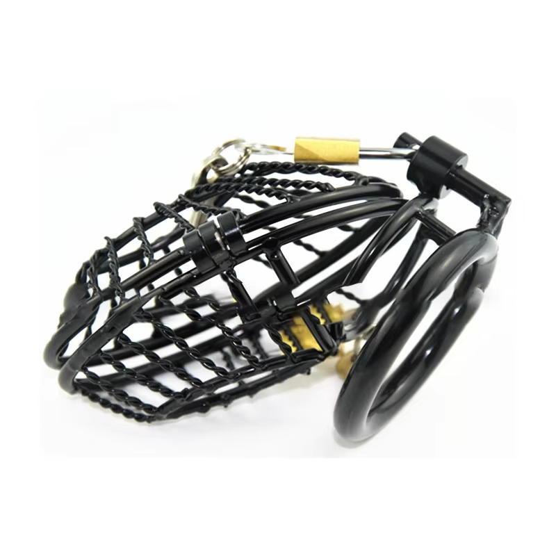 Black Mesh Metal Male Chastity Cage, gallery view 5