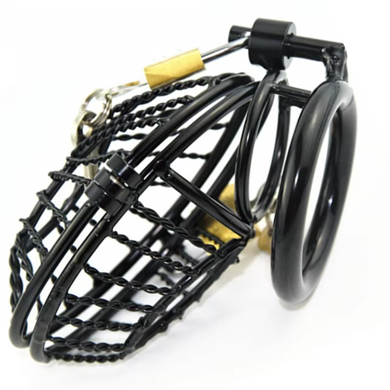 Black Mesh Metal Male Chastity Cage, gallery view 6