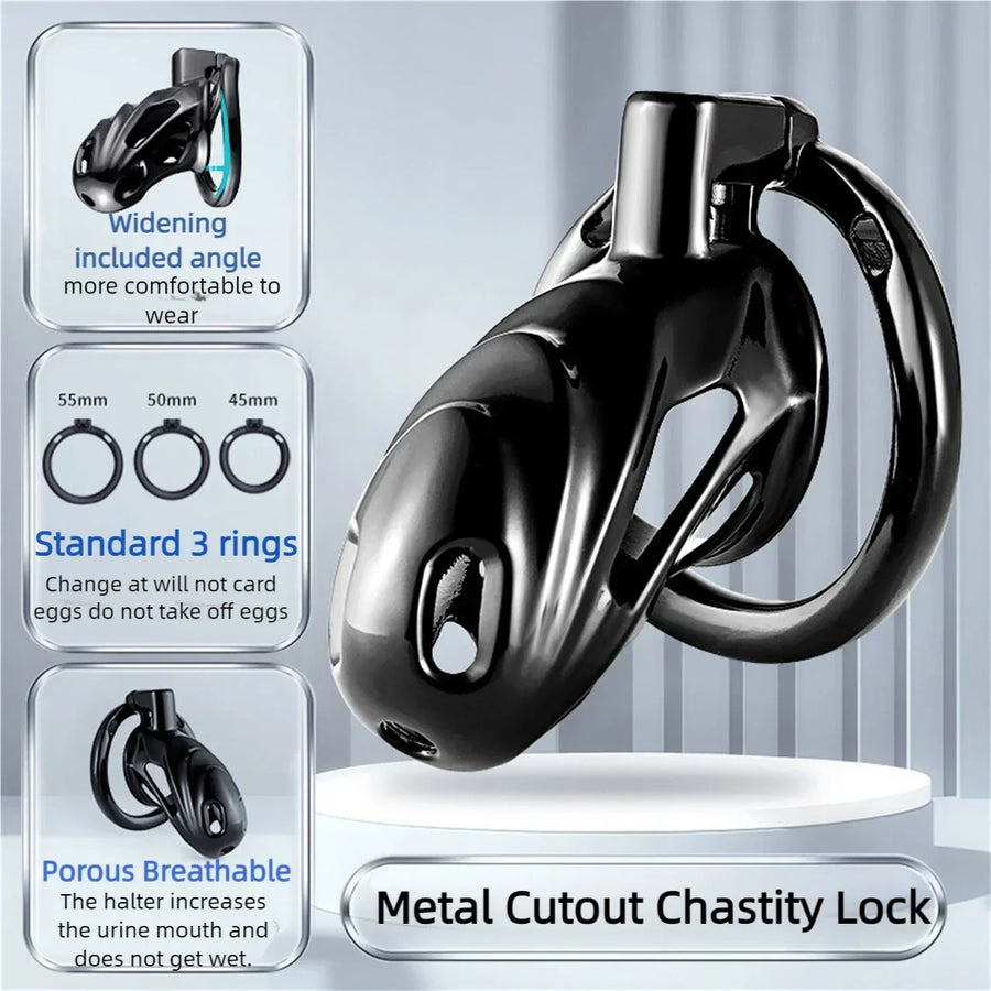 Black Metal Chastity Cage, gallery view 4