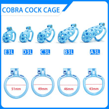Lade das Bild in den Galerie-Viewer, Blue Hole Mamba Chastity Cage Kit - 1.77 to 4.13 dimensions showing 51mm, 49mm, 46mm
