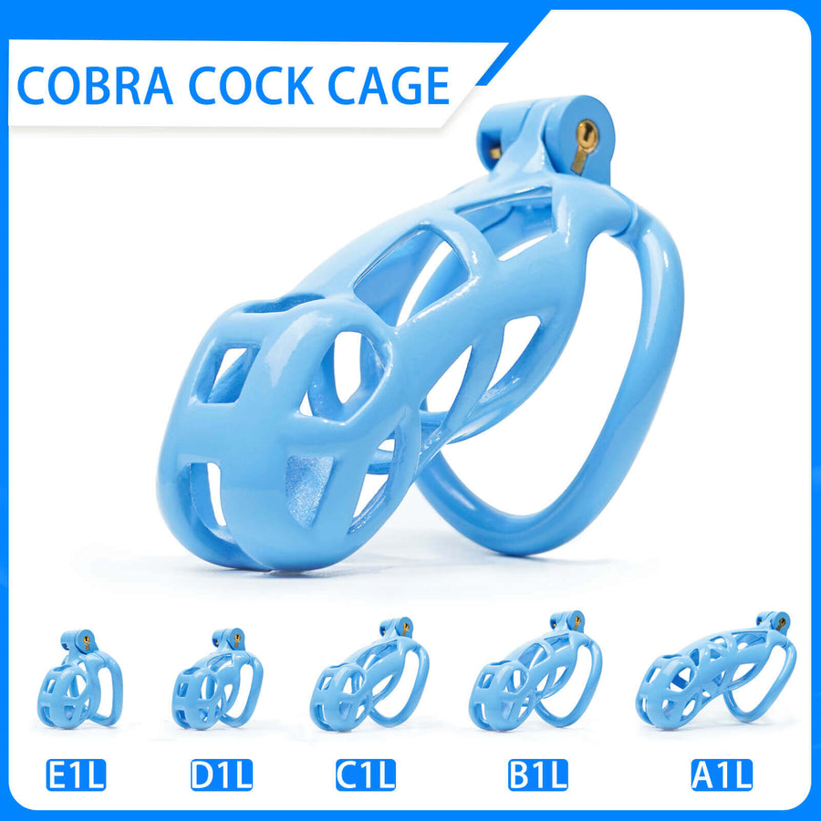 Blue Mamba Chastity Cage Kit (1.77 - 4.13 inches) with feature details graphic 1