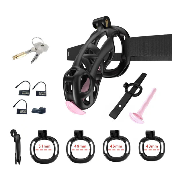 Cobra Chastity Set With Belt  -black maxi cobra