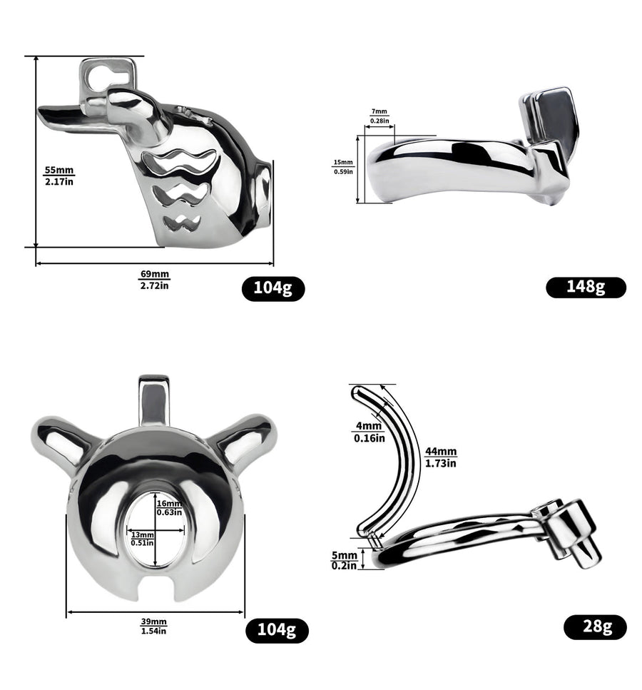 Dolphin Chastity Cage With PA Piercing -size