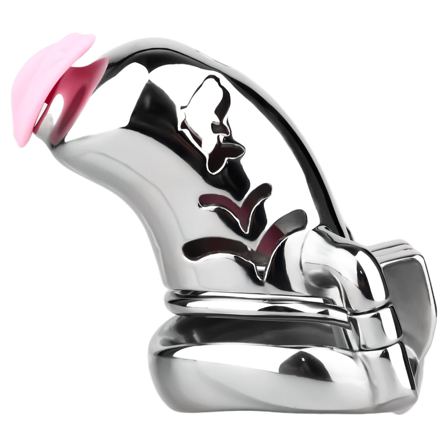 Dolphin Steel Chastity Cage with Anti-ring Removable - with pink urethral