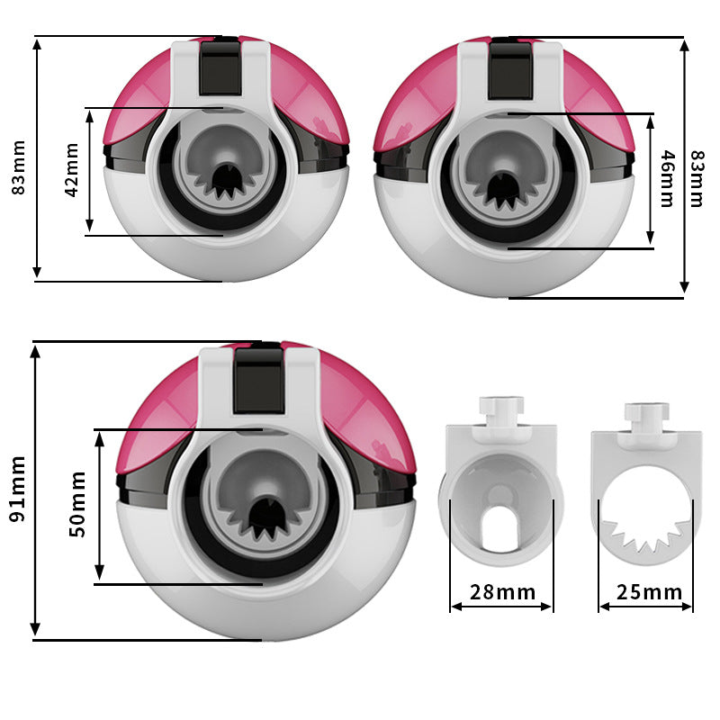 Size chart showing 42 mm, 46 mm and 50 mm ring options with cage and insert measurements