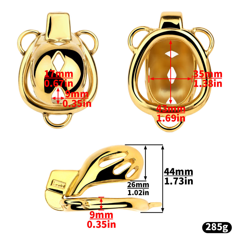 Golden Short Smooth Stainless Steel Mamba Cage with Belt dimensions showing 44mm, 1.73in, 26mm