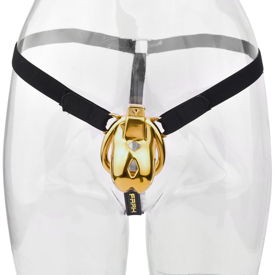 Golden Short Smooth Stainless Steel Mamba Cage with Belt in alternate gallery view 4