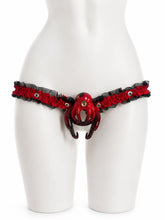 Charger l'image dans la galerie, Black &amp; Red Lace elastic support strap shown from the front on a display mannequin; cage not included
