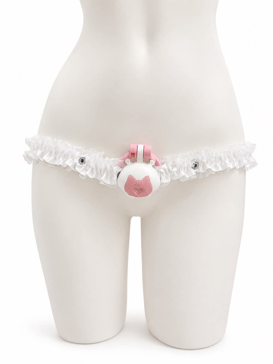 White Lace elastic support strap shown from the front on a display mannequin; cage not included