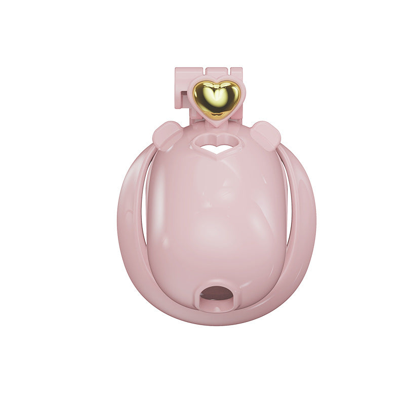 Solid pink heart resin chastity cage, front view