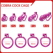 Charger l'image dans la galerie, Purple Mamba Chastity Cage Kit 1.77 To 4.13 Inches Long dimensions showing 51mm, 49mm, 46mm
