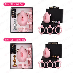 Pussy Chastity Cage With Wearable Butt Plug