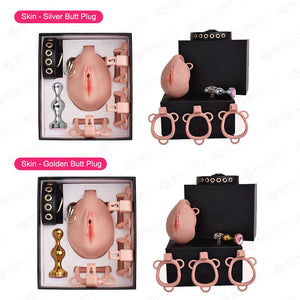 Pussy Chastity Cage With Wearable Butt Plug