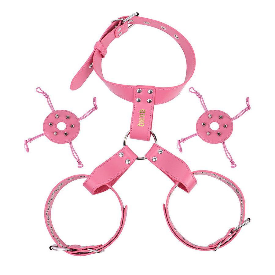 Pink collar and open breast bands with covers removed