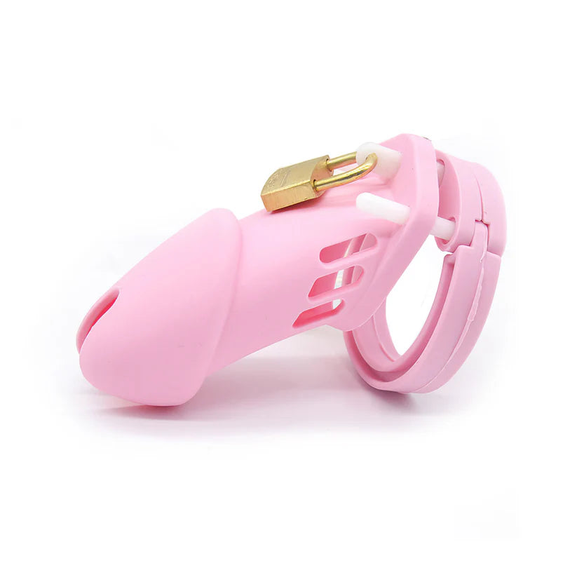 Cage de chasteté en silicone rose clair 3,74 pouces de long