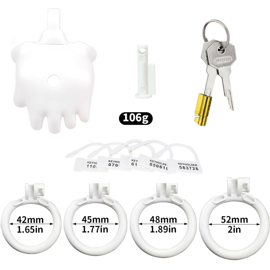 The Hand of Desire Holding Chastity Cage - white cage