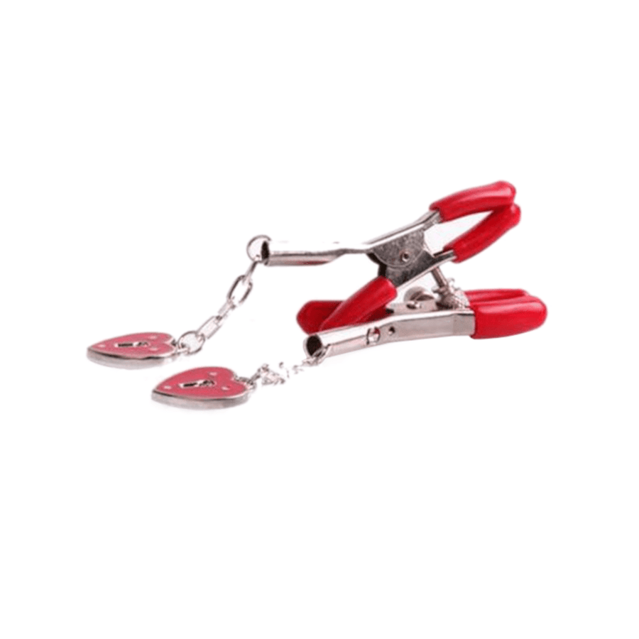 BDSM Red Locked Heart Nipple Clamps, gallery view 3