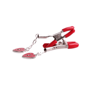 BDSM Red Locked Heart Nipple Clamps