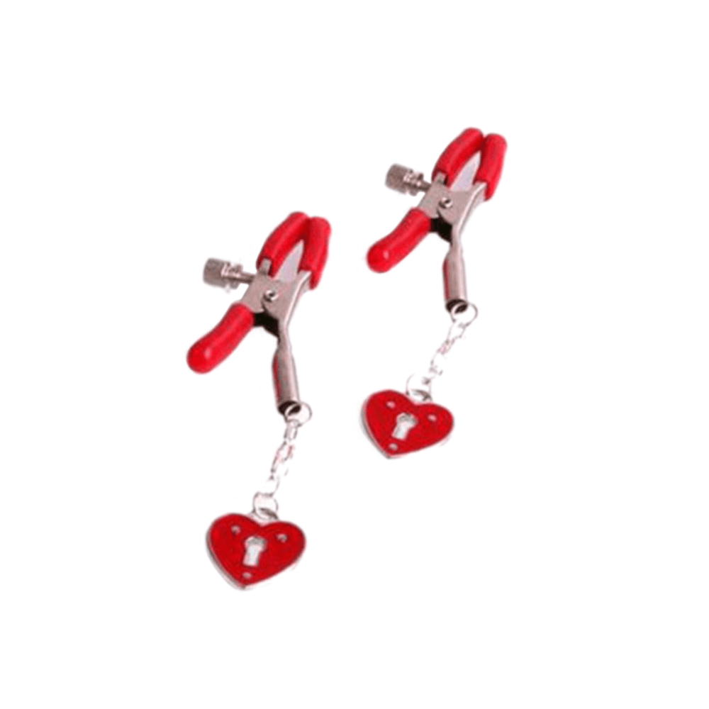 BDSM Red Locked Heart Nipple Clamps