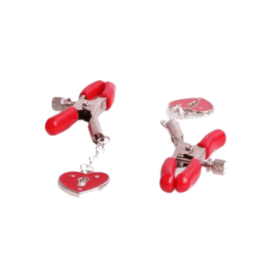 BDSM Red Locked Heart Nipple Clamps, gallery view 2