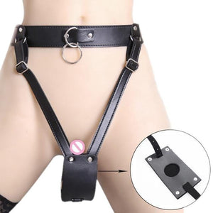 Verstellbarer Harness mit Riemen aus schwarzem LederV