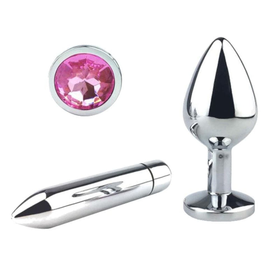 Jeweled Stainless Steel Butt Plug and Vibrator BDSM, gallery view 7