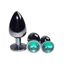 Load image into Gallery viewer, Bright Black Jeweled Metal Butt Plug
