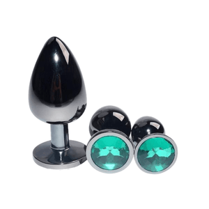 Bright Black Jeweled Metal Butt Plug