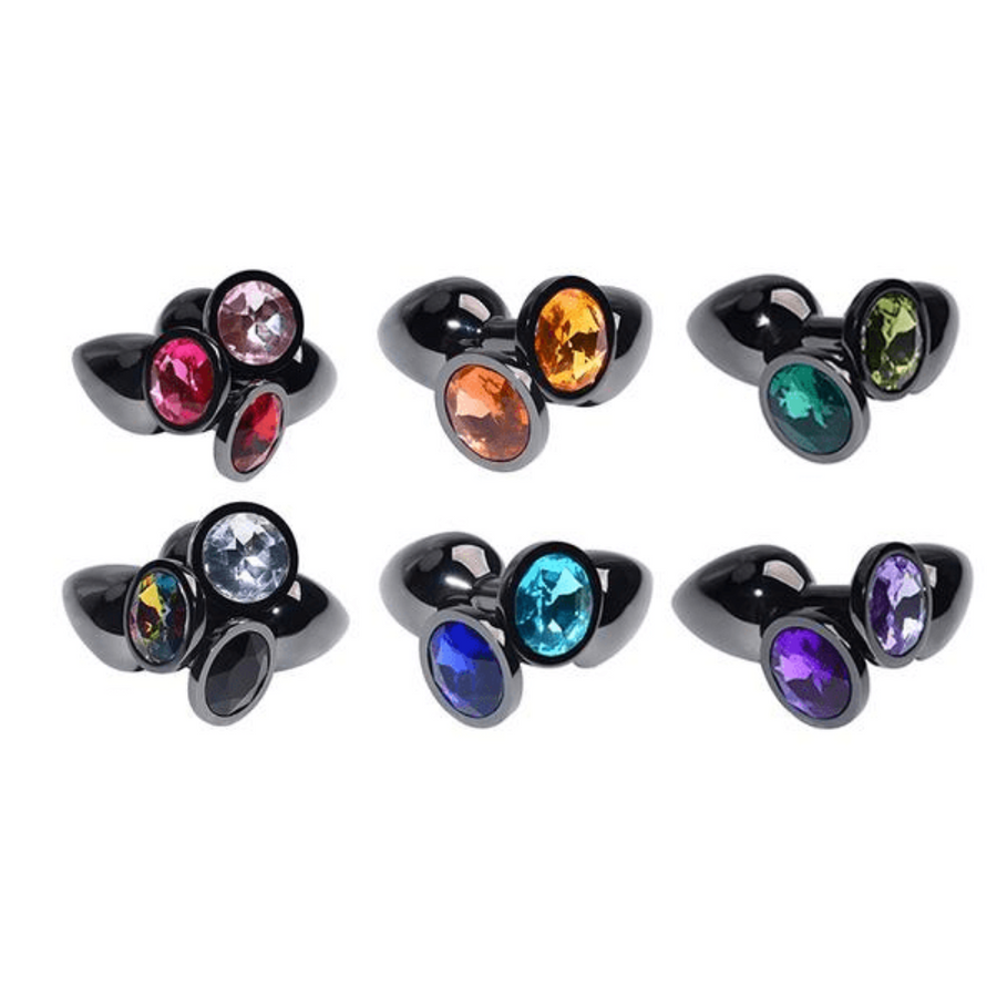 Bright Black Jeweled Metal Butt Plug, gallery view 2
