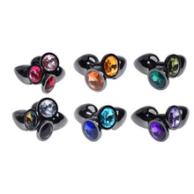 Load image into Gallery viewer, Bright Black Jeweled Metal Butt Plug
