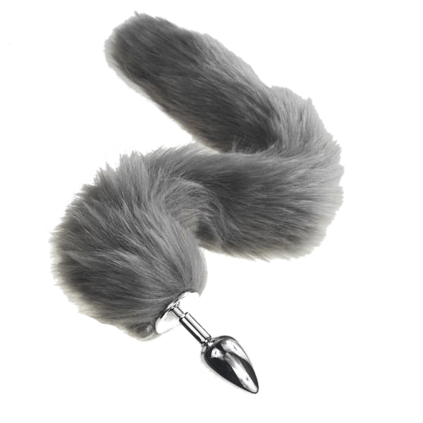 Furry Gray Cat Tail Butt Plug 16 Inches Long BDSM, gallery view 4
