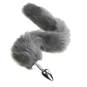 Pelziger grauer Katzenschwanz-Buttplug 16 Zoll lang BDSM