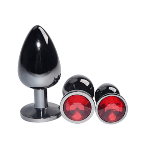 Bright Black Jeweled Metal Butt Plug