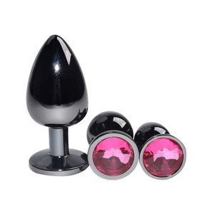 Bright Black Jeweled Metal Butt Plug