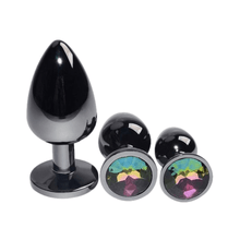 Load image into Gallery viewer, Bright Black Jeweled Metal Butt Plug
