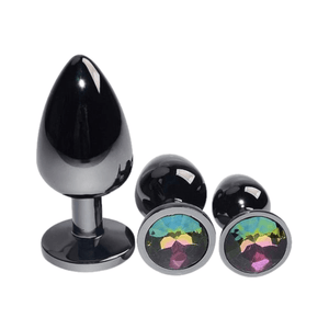 Bright Black Jeweled Metal Butt Plug