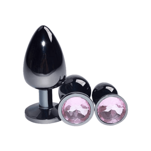 Bright Black Jeweled Metal Butt Plug