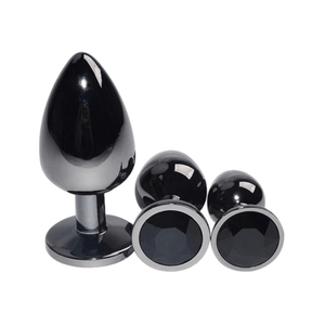 Bright Black Jeweled Metal Butt Plug