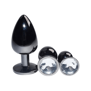 Bright Black Jeweled Metal Butt Plug