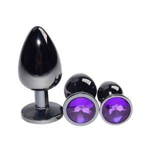 Bright Black Jeweled Metal Butt Plug